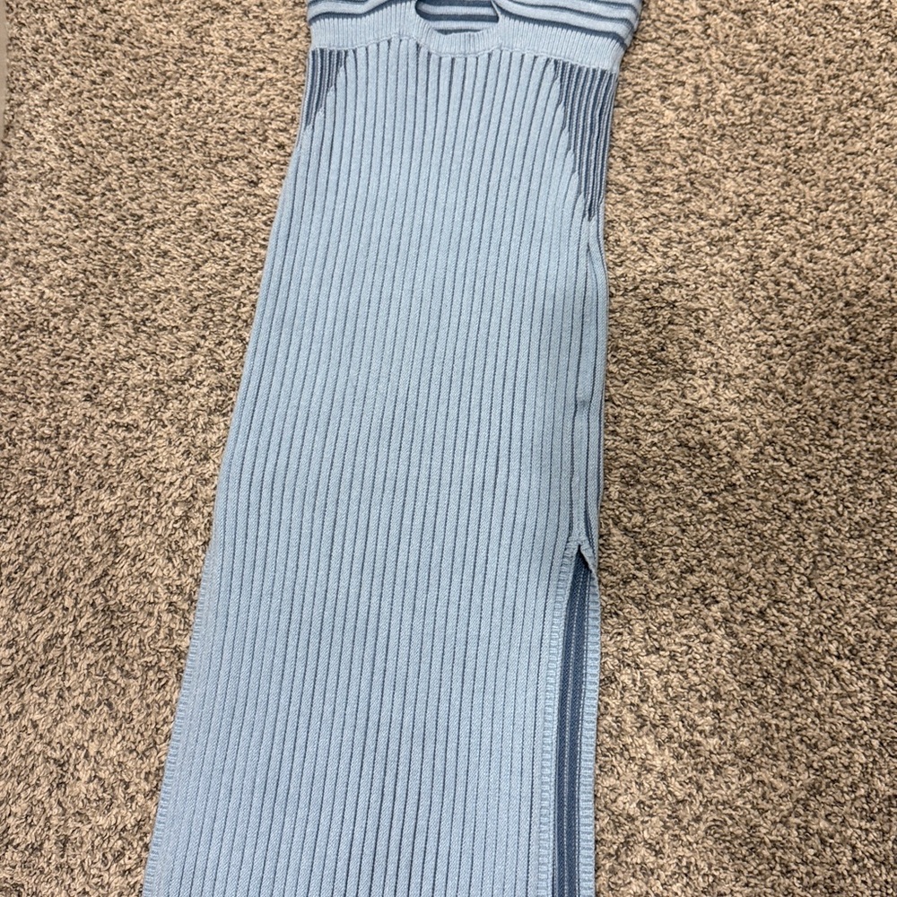 Blue Ribbed Knit Dress